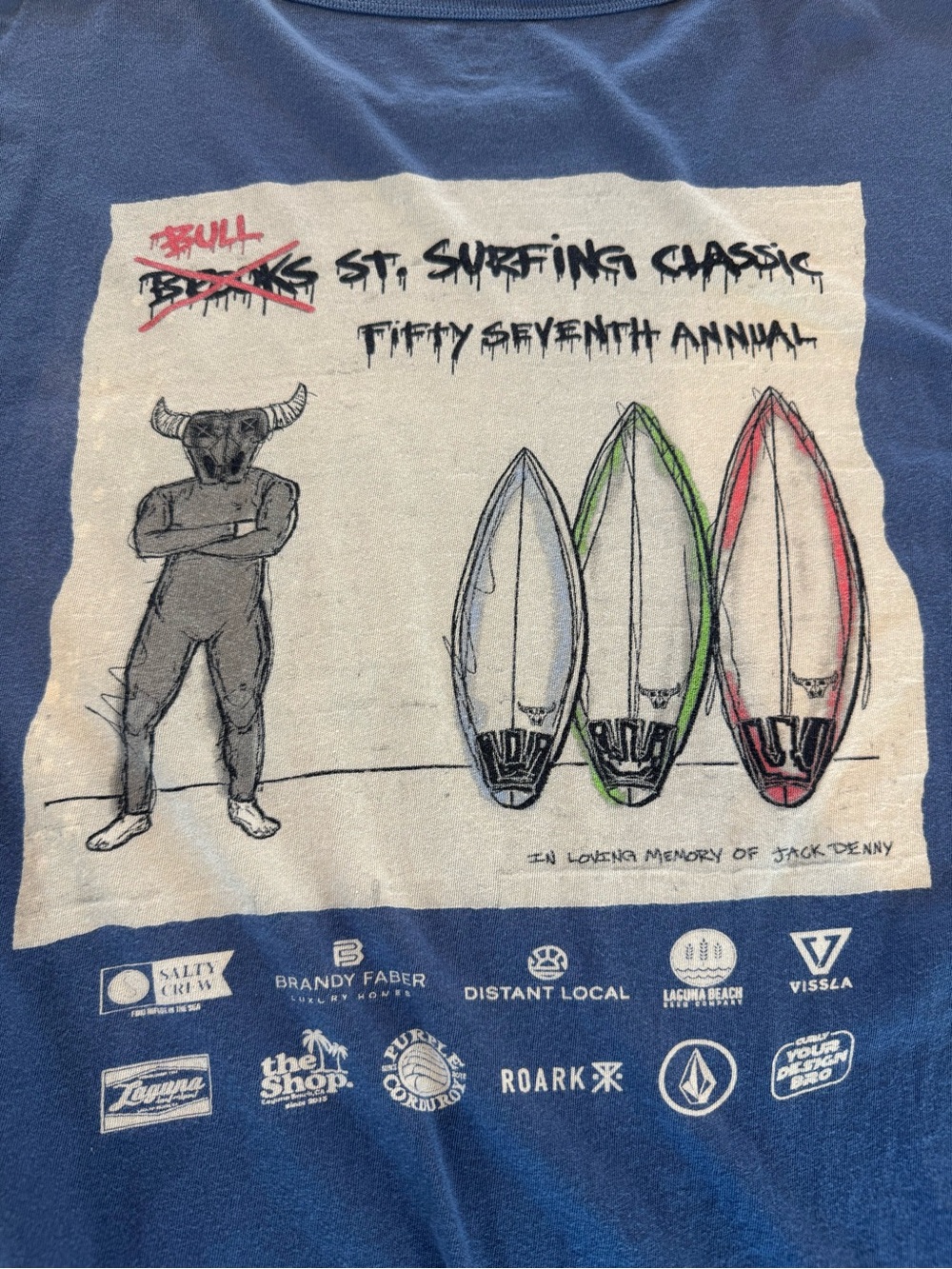 Vissla Surf Graphic Tee Men L Bull St. Surfing Classic 57th Annual Larry Steward